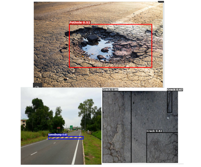 pothole, speedbump, and crack detection.